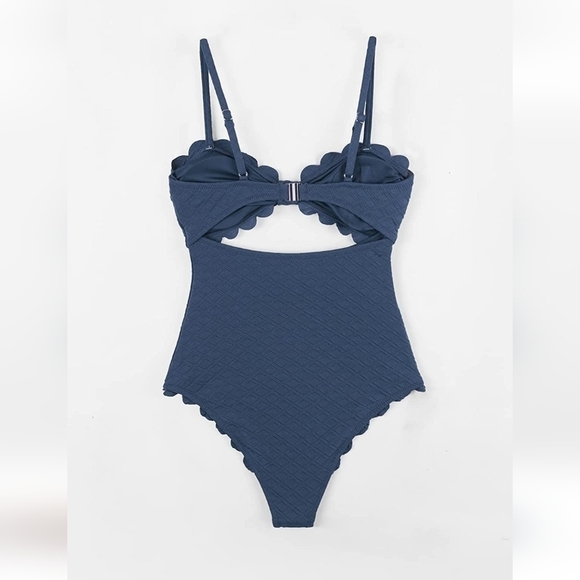 NEW! Blue one piece swimsuit! Beach pool vacation travel resortwear size large. - Picture 4 of 8